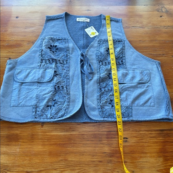 Free People Wonderstruck Vest Sz large cropped crochet blue boho new nwt cowgirl - Picture 12 of 12